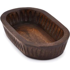Mango Wood Decorative Bowl, Long Wooden Table Centerpiece Dish, Rustic Home Decor Accent For Dining And Living Spaces (Option: Brown)