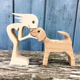 DIY Figurine Wood Dog Ornament Sculpture Home Decoration A Man A Dog Wood Sculpture Christmas Gifts Model Decor (Option: 7style)