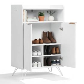 Shoe Cabinet With Grille Panel, Two Doors, Open Top, And Two Hooks On The Legs, Particleboard Cabinet Body, MDF Vacuum-formed Doors, 68x40x106mm, (Option: defaulttitle)