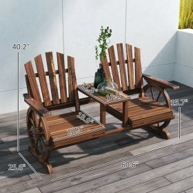 2-Seat Wooden Garden Bench With Table, Umbrella Hole, High Backrest, Armrests For Backyard, Patio, Garden, Carbonized (Option: Carbonized)