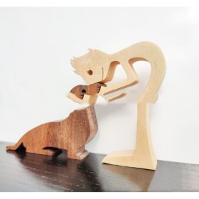 DIY Figurine Wood Dog Ornament Sculpture Home Decoration A Man A Dog Wood Sculpture Christmas Gifts Model Decor (Option: 9style)