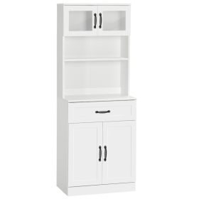 Freestanding Kitchen Pantry, 4-Door Buffet Cabinet with Hutch, Coffee Bar with Adjustable Shelves, 63.5 Inches, White (Option: White-930x470x285 mm)