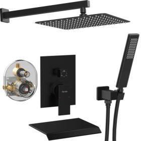 Male NPT Matte Black Shower System, 12 Inch Shower Fixtures Rain Shower Head with Handheld Shower Spray, Wall Mount Shower Faucet Set for Bathroo (Option: As picture)
