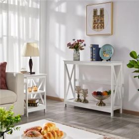 2-Tier X Design Wood Console Table with Shelf for Entryway Living Room, White (Option: default title)