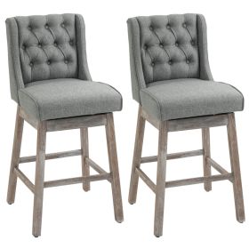 Bar Height Bar Stools Set of 2, 180 Degree Swivel Barstools with Solid Wood Footrests and Button Tufted Design, 30" Seat Height Bar Chairs for K (Option: Grey-785x625x500 mm)