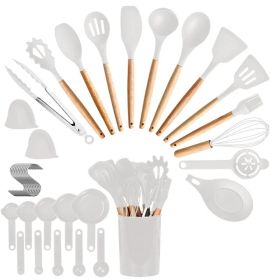 35Pcs Kitchen Cooking Utensils Set Spatula Set Baking Utensil Set Kitchen Accessories Necessities With Holder Egg Whisk Separator Tong Turner Spo (Option: White)