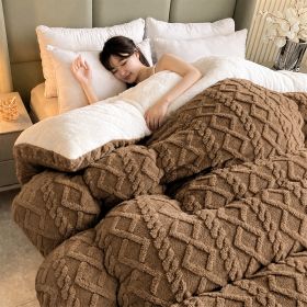 1PC Dual Sided Sherpa Comforter, Thick Warm Fleece Bed Blanket For All Season, Soft Plush Bedding For Bedroom (Option: Coffee-53x79 in)