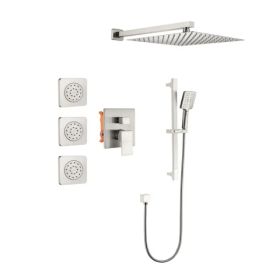 Shower System with Shower Head, Hand Shower, Slide Bar, Bodysprays, Shower Arm, Hose, Valve Trim, and Lever Handles (Option: As picture)