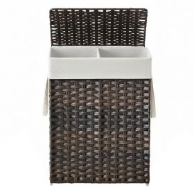 SONGMICS Laundry Hamper With Lid, 90L Double Wicker Basket, 6 Mesh Bags (Option: Brown-46x33x60cm)
