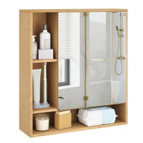 2 In 1 Mirrored Bathroom Wall Cabinet, Space-Saving Medicine Cabinet With Hidden Storage & Shelves - Natural (Option: defaulttitle)