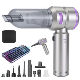 16000PA Handheld Car Vacuum Cleaner With Brushless Motor 2 Reusable Filters 4 In 1 Portable Cordless Compressed Air Duster & Blower For Car Offic (Option: Silver Purple)