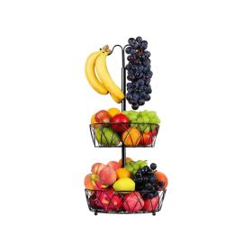Fruit Basket With Banana Hanger Iron 2 Tier Detachable Countertop Fruit Storage Holder Stand For Living Room (Option: Default)