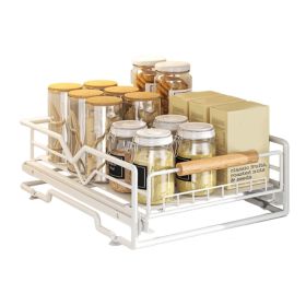 Pull Out Cabinet Organizer Iron Slide Out Storage Drawer Under Sink Rack With Drain Tray For Kitchen White For Seasoning (Option: Default)