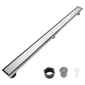 32 Inch Linear Shower Drain with 2-in-1 Flat & Tile Insert Removable Cover, 304 Stainless Steel with Hair Strainer and Leveling Feet, Brushed Nic (Option: 26755293)
