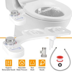 Non Electric Cold Water Mechanical Bidet Toilet Seat Attachment Fresh Water Sprayer Dual Nozzles for Feminine Wash (Option: White)