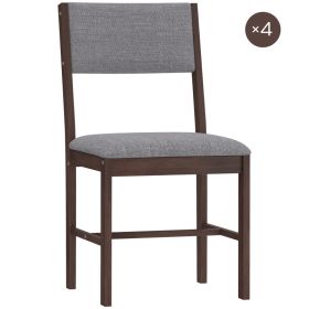 Modern Dining Chairs Set of 4, Linen Fabric Kitchen Chairs with Rubberwood Legs for Dining Room, Living Room, Gray (Option: Walnut and Gray-892x512x255 mm)