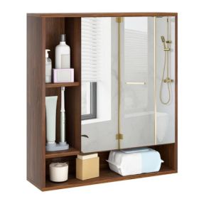 2 In 1 Mirrored Bathroom Wall Cabinet, Space-Saving Medicine Cabinet With Hidden Storage & Shelves - Walnut (Option: defaulttitle)