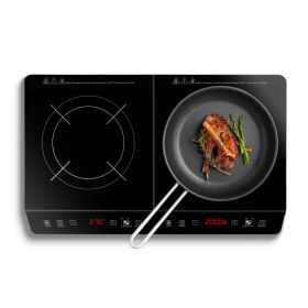 1Pc 4000W Induction Cooktop Portable Double Induction Cooker Electric Dual Burner Stove Countertop Hot Plate With 9 Power 9 Temperature 3H Timer (Option: Black)