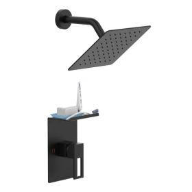 Shower Faucet With Storage Rack 8-inch Rain Shower Head Shower decoration kit with single spray shower head Shower Faucet Set Complete Matte Blac (Option: As picture)
