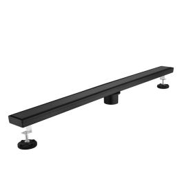 30 Inch Linear Shower Drain with 2-in-1 Flat & Tile Insert Removable Cover, 304 Stainless Steel with Hair Strainer and Leveling Feet, Matte Black (Option: 20788020)