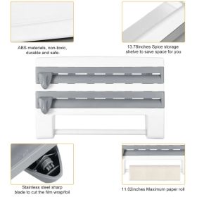 Kitchen Roll Dispenser Paper Roll Holder Plastic Wrap Film Foil Paper Organizer w/ Cutter Wall Mounted for Kitchen Bathroom (Option: Grey)