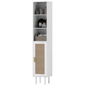 Tall Bathroom Cabinet with Rattan Doors, Freestanding Bathroom Storage Cabinet with Adjustable Shelves, White (Option: White-900x375x170 mm)