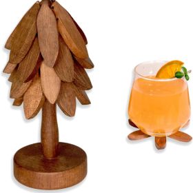 Tree-Shaped Wooden Coasters Set For Coffee Table Kitchen Dining Table Home Decor Drink Coaster Holder For Hot And Cold Beverages (Option: Wood)
