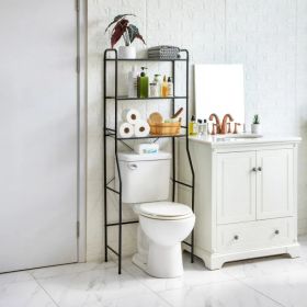 Over-the-Toilet SteelStorageUnit with 3 Shelves and Liners, Matte Black (Option: default title)