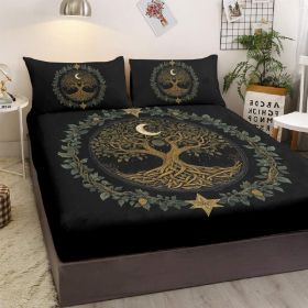 3pcs Tree Of Life Minimalist Comfort Series Bed Fitted Sheet And Two Pillowcases Bedding For All Seasons Use (Option: King-Black)