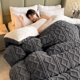 1PC Dual Sided Sherpa Comforter, Thick Warm Fleece Bed Blanket For All Season, Soft Plush Bedding For Bedroom (Option: Dark Grey-80x90 in)