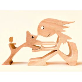 DIY Figurine Wood Dog Ornament Sculpture Home Decoration A Man A Dog Wood Sculpture Christmas Gifts Model Decor (Option: 13style)