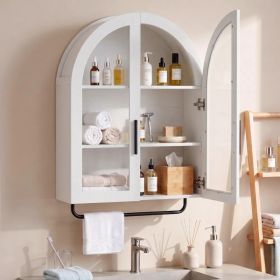 Arched Ceiling 2 Glass Doors 3 Shelves Bathroom Vanity MDF Melamine-Faced Bathroom Vanity with Towel Bar 23.62*9.45*31.5in Grey (Option: default title)