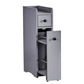 Gray particleboard with melamine veneer, 18*40*70cm, two-drawer, one-panel low cabinet with wheels and movable pull-out shelf, bathroom vanity (Option: default title)