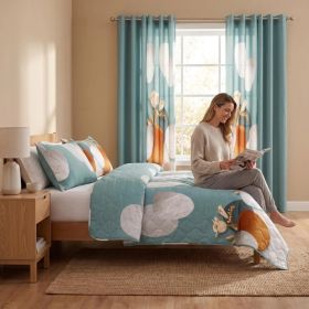 9-Piece Green Dot Quilted Bedspread And Curtain Set, Microfiber Bed Cover With 2 Pillow Shams And 6 Window Curtain Panels, Twin XL, Queen, King A (Option: Queen)