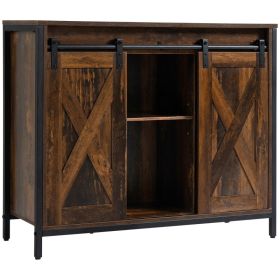 Industrial Sideboard Buffet Cabinet, Coffee Bar Cabinet, Kitchen Cabinet with Sliding Barn Doors, Storage Cabinets and Adjustable Shelves for Li (Option: Rustic Brown-990x410x165 mm)