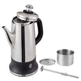 12-Cup Electric Percolator Coffee Pot, 304 Stainless Steel Coffee Percolator With Keep Warm Function & Heat-Resistant Handle, Classic Coffee Make (Option: Default)