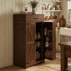Farmhouse Kitchen Pantry Cabinet - 472" Tall Wood Kitchen Storage Cabinets with Adjustable Shelves  Barn Style Doors Drawer, Versatile Storage fo (Option: Brown)