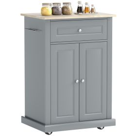 Rolling Kitchen Island Cart, Portable Serving Trolley Table with Drawer, Adjustable Shelf and 2 Towel Racks, Grey (Option: Grey-945x535x200 mm)