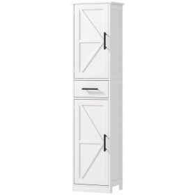 Farmhouse Linen Closet with Drawer, 67" Tall Bathroom Storage Cabinet with Barn Doors and Adjustable Shelves, White (Option: White-1150x440x160 mm)