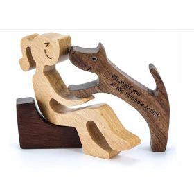 DIY Figurine Wood Dog Ornament Sculpture Home Decoration A Man A Dog Wood Sculpture Christmas Gifts Model Decor (Option: Z)