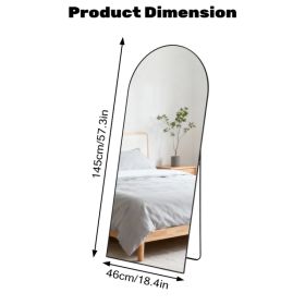 58"x19" Full Length Mirror with Stand Floor Mirror with Aluminum Alloy Frame Body Wall-Mounted Mirrors For Bedroom Bathroom (Option: Black-arched-58X19)