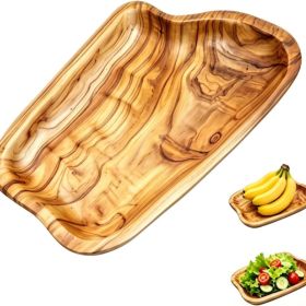 Shallow Wooden Fruit Bowl, Hand Carved Root Wood Dish, Rustic Fruit Platter For Tabletop, Kitchen And Home Decor (Option: Brown)