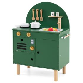Green Wooden Kids Play Kitchen with Interactive Stove & Sink, ASTM/CPSIA Compliant Pretend Cooking Set for Ages 3+ (Option: 28060174)
