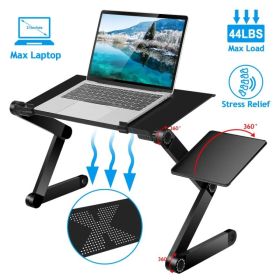 Foldable Laptop Table Bed Notebook Desk with Mouse Board Aluminum Alloy Breakfast Snacking Tray for Home Office Travel Use (Option: Black)