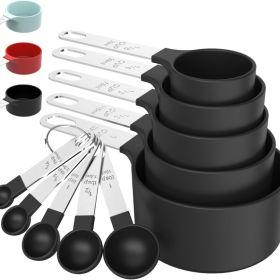 Stackable Measuring Cups And Spoons Set Space Saving Kitchen Measuring Tools For Baking Cooking And Food Preparation Storage Organizer (Option: Black)