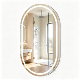 32x20inch Oval LED Backlit Bathroom Mirror, 3 Color Temperatures Stepless Dimmable Vanity Mirror, Anti-Fog HD Silver Glass Makeup Mirror With Mem (Option: 29559906)