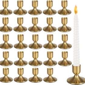24Pcs Gold Candle Holders Metal Taper Candlesticks Holders Short Skinny Brass Candlestick Holders Candlestick Holders Bulk For Wedding Thanksgivi (Option: Glod)