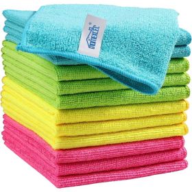 12 Pack Microfiber Cleaning Cloths, Reusable Cleaning Rags For Home, Kitchen, Bathroom, Glass, Windows, Cars & Everyday Cleaning (Option: MULTI)