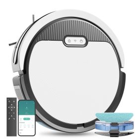 Robot Vacuum And Mop, 3 In 1 Combo Cleaner For Home With Pet Hair And Hard Floor, 5000Pa Suction, 120 Mins Run Time,Self-Charging,Super Thin Body (Color: White Black)