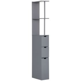 54" Tall Bathroom Storage Cabinet, Freestanding Linen Tower with 2-Tier Shelf and Drawers, Narrow Side Floor Organizer, Grey (Option: Grey-900x390x100 mm)